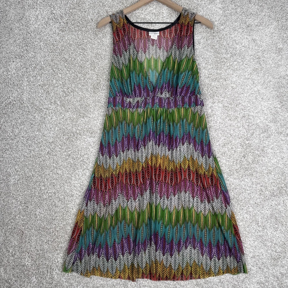 Profile By Gottex V-Neck Mesh Cover Up Colorful Feather Dress Size - Medium‎